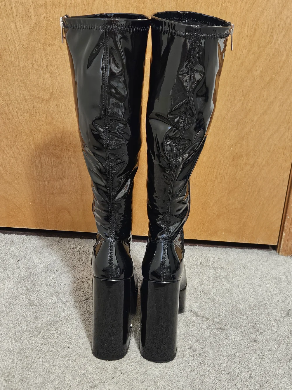 Patent Platform Knee-High Boots in Black